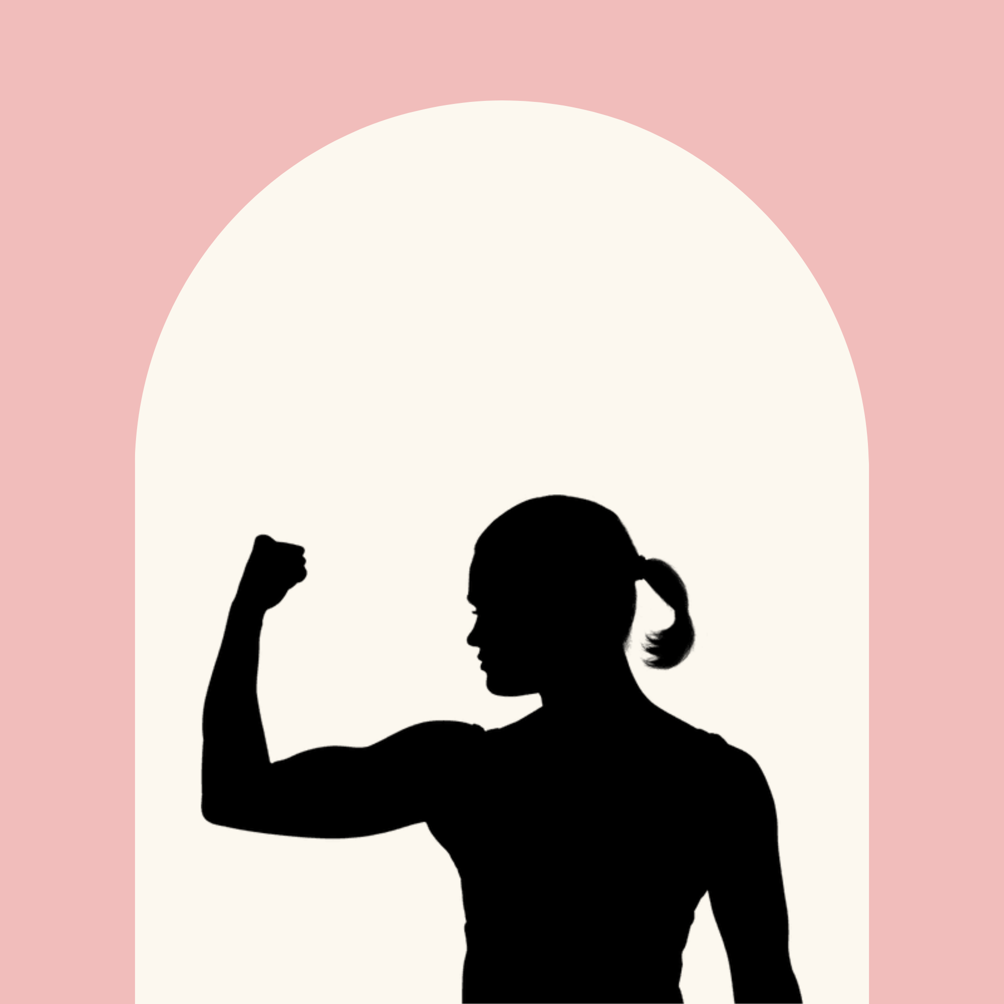 a women flexing on a cream background